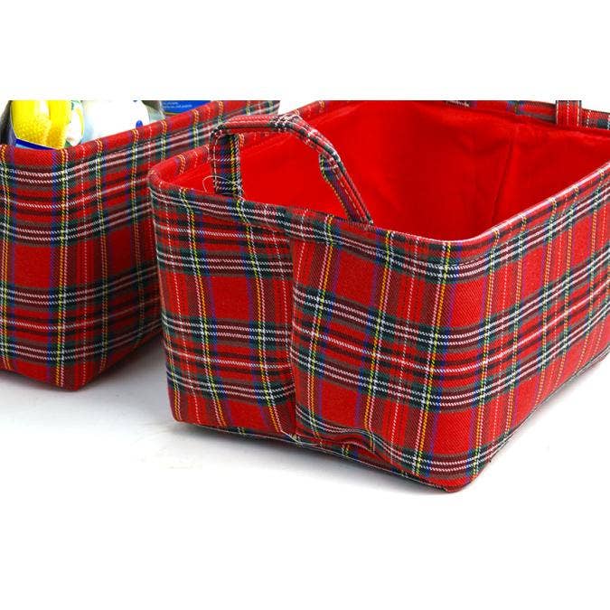 14" Red plaid rectangular cloth basket