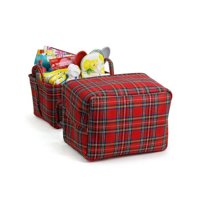 14" Red plaid rectangular cloth basket
